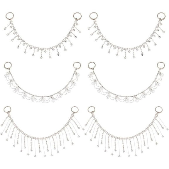 Brass Glass Rhinestone Shoe Decoration Chain Boot Strap Chain with Iron Eings Platinum 268mm 6pcs/set
