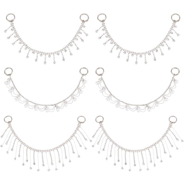 6 piezas de colgantes para zapatos con diamantes de imitación en 3 estilos diferentes: colgantes de latón con perlas y borlas, colgantes decorativos para zapatos con anillas articuladas.