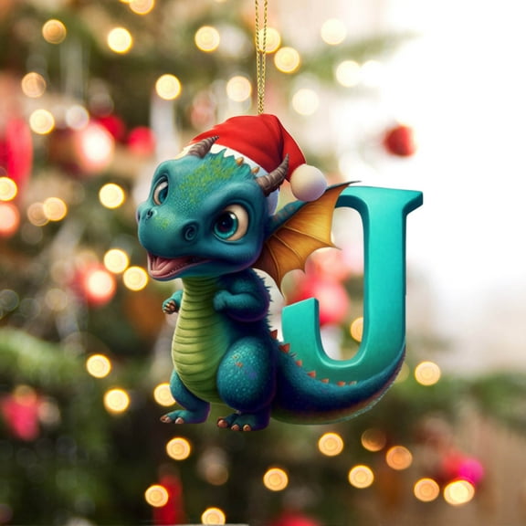 Christmas Dinosaur Ornament for Kids Christmas Tree Topper Ornaments 26 Letter Plastic Decorative Hanging Dinosaur Plastic Ornaments for Christmas Tree J