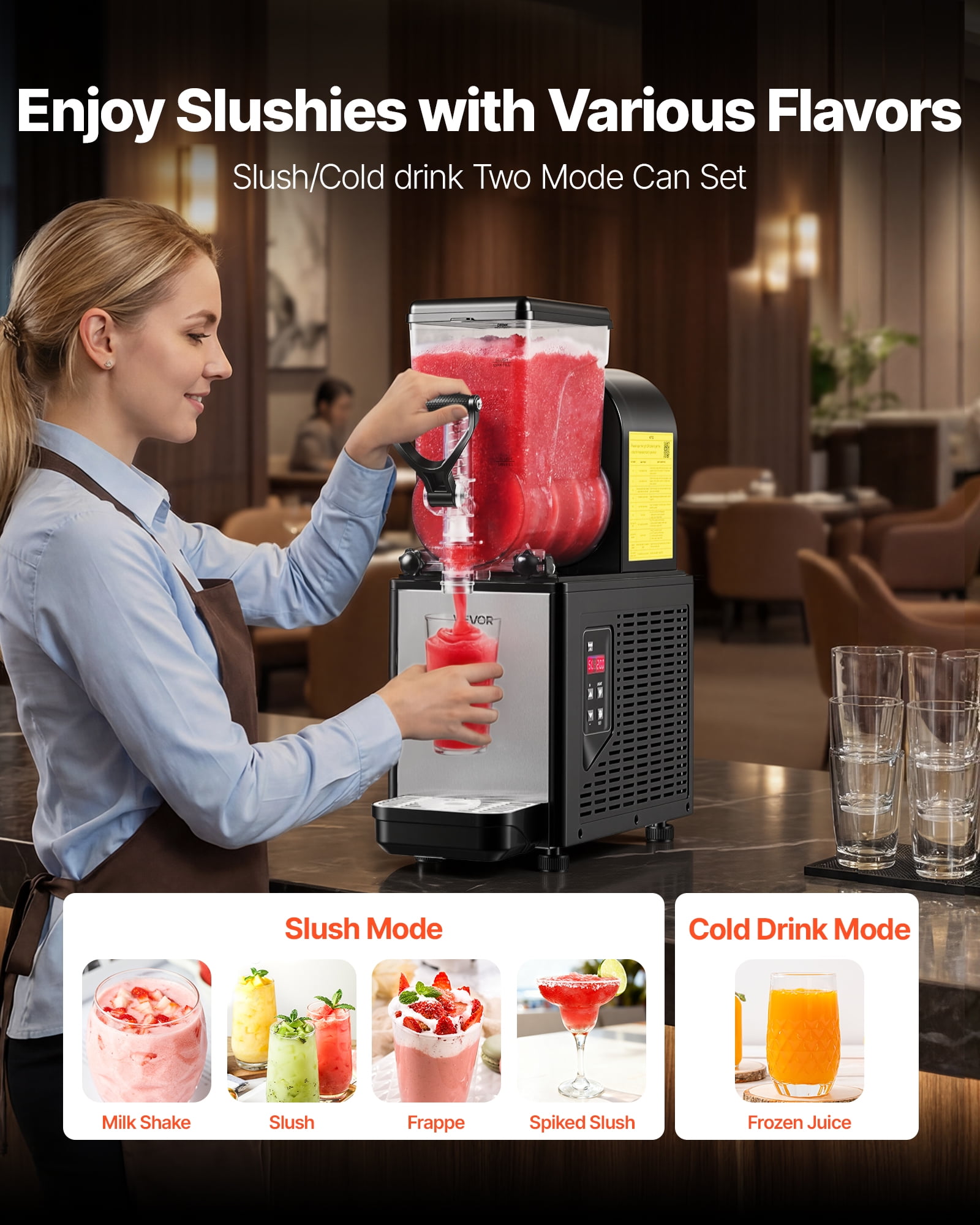 VEVOR Slushie Machine, 6L/1.6Gal Commercial Slushy Maker, Frozen Drink Maker with Self-Cleaning, Margarita Machine for Restaurants Bars Party for Slushie, Margaritas, Milkshake & More