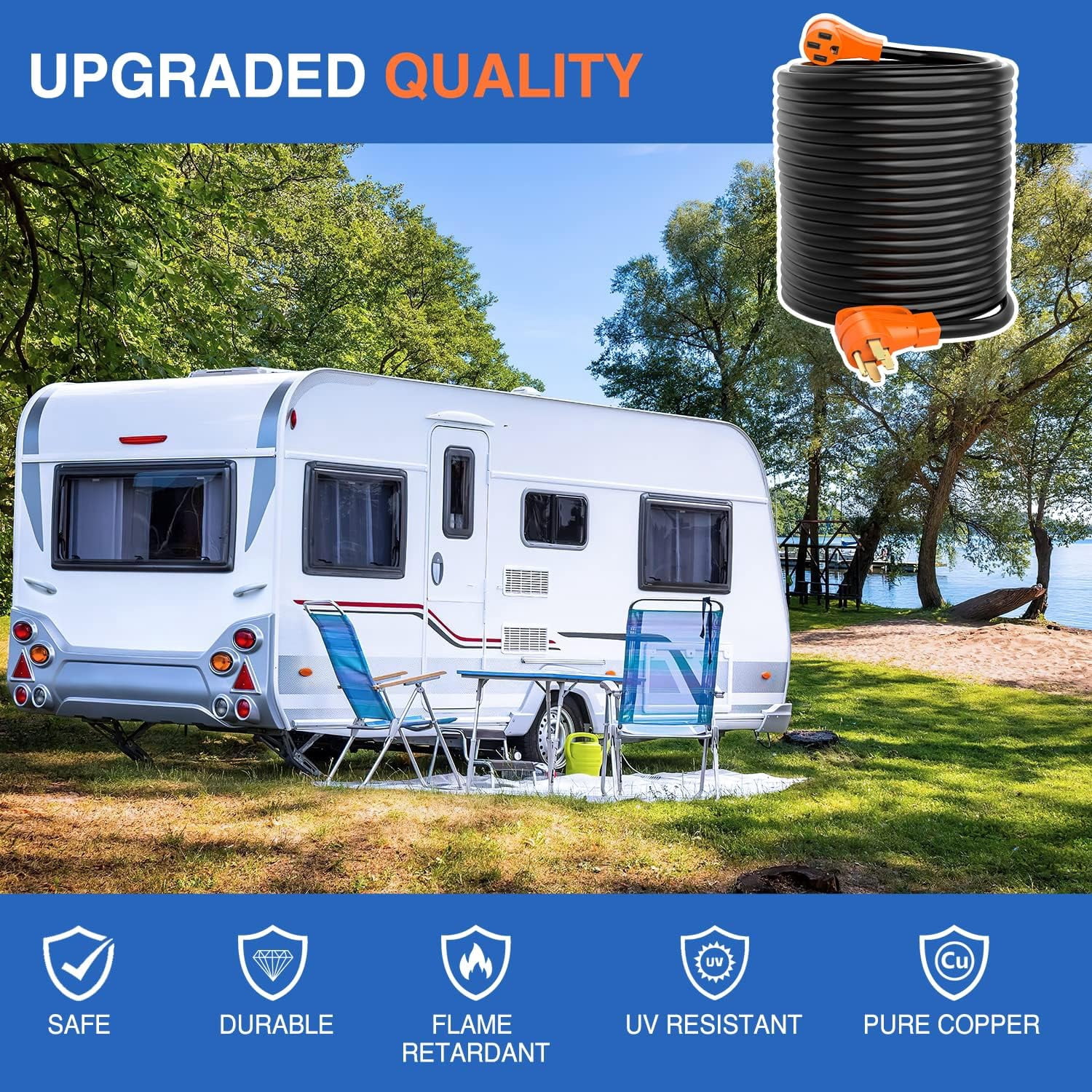 Nilight 50 Amp100FT RV/EV Extension Cord 250V Heavy Duty 6/3+8/1 Gauge Pure Copper STW Wire UL ETL Listed 4 Prong 14-50P 14-50R 50F/50M Cable Suit for EV Charging RV Trailer Campers