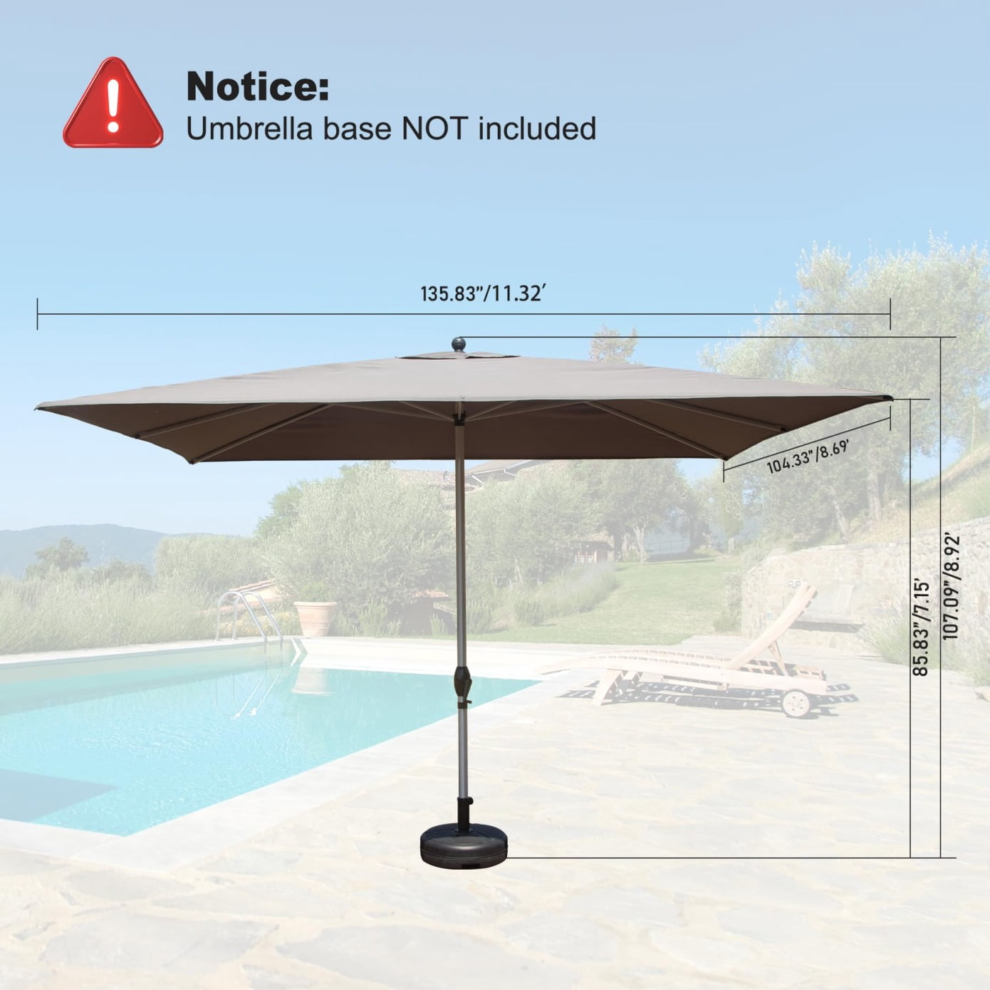 9'X11.5' Adjustment Rectangle Cantilever Umbrella with Push-Button Tilt , Patio Umbrella with Crank Open System, Aluminium Outdoor Umbrella for Backyard, Pool, Grey