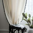 thumbnail image 4 of Nvzi Boho Cotton Linen Window Curtain with Black Tassels Bedroom Living Room Window Treatment 1 Panel Drape 87 inches Long Beige, 4 of 5