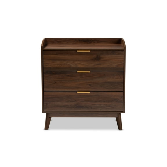 Baxton Studio Lena Mid-Century Modern Walnut Brown Finished 3-Drawer Wood Chest