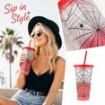 thumbnail image 5 of Color Changing Halloween Tumbler with Web Pattern, 24Oz Red Cup with Lid and Straw for Halloween Party Favors, 5 of 6