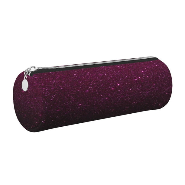 Easygdp Dark Purple Glitter para Estuche de Lápices Cilíndrico de Cuero con Cremallera, Organizador de Lápices de Cuero para Escuela, Oficina y Viajes