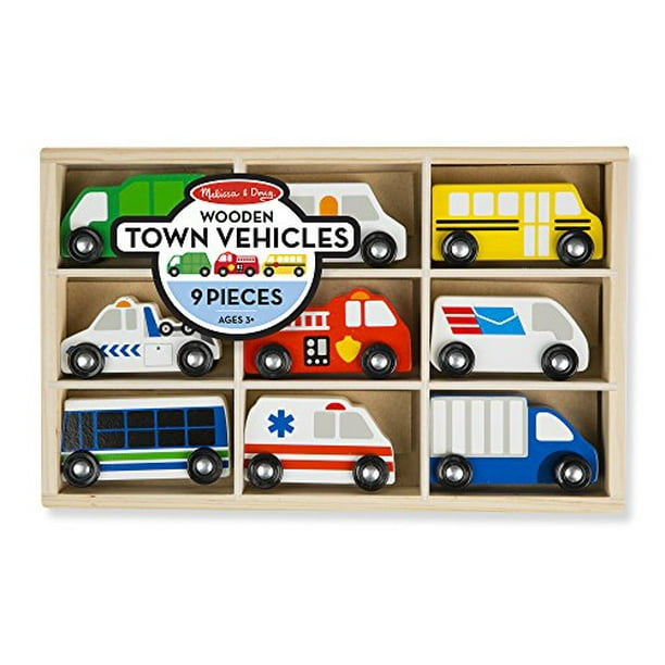 Melissa Doug Wooden Town Vehicles Set In Wooden Tray 9 Pcs Walmart