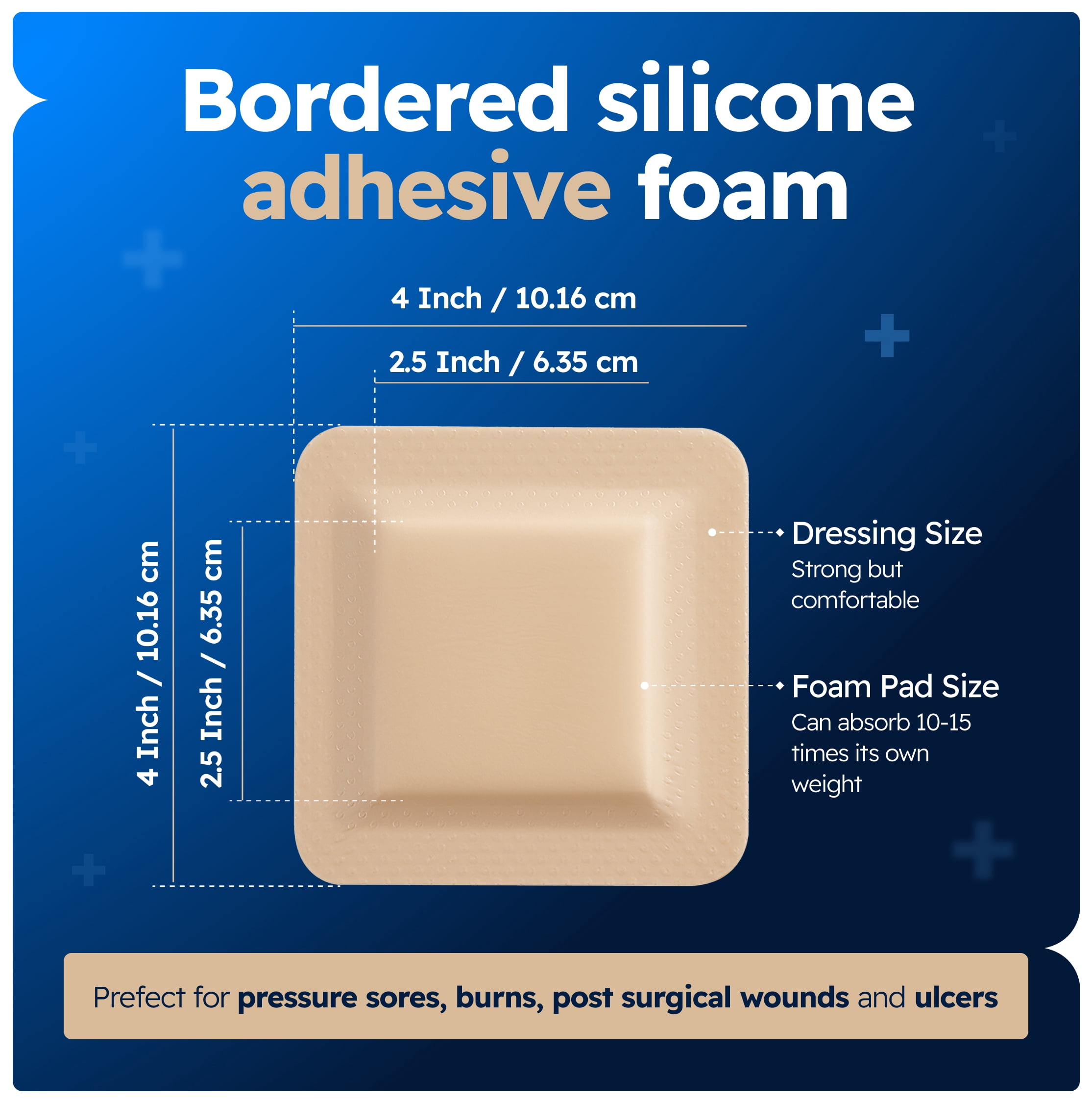 Silicone Foam Dressing 4x4 with Border Adhesive - 4mm Extra Thick Wound Dressing First Aid Bandage for Wound Care - 12 Pack