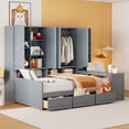 thumbnail image 3 of Full Size Wood Daybed with Desk and Wardrobe, Full Corner Bed Frame with Three Drawers & Storage Cabinet, Space-Saving Solutions for Teens & Adults, Gray Finish, 3 of 9