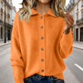 thumbnail image 2 of Women's Fashion Casual Solid-Colour Long-Sleeved Button-Front Knitted Collared Cardigan for Outerwear and Casual Everyday Use,Saffron,S, 2 of 7