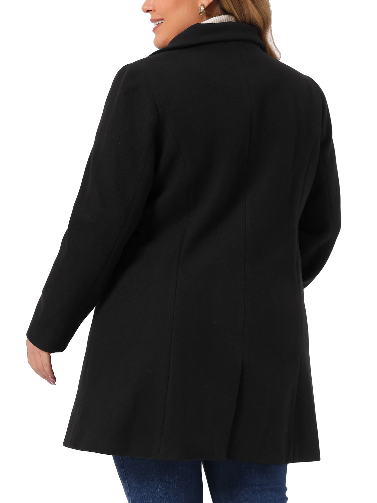 DARING DIVA Women's Plus Size Button Down Single Breasted Peacoat Long Coat 1X Black