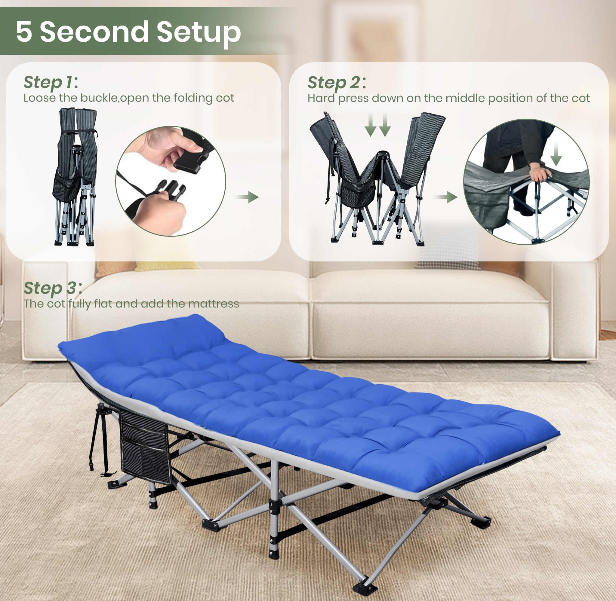 【新品】BOC 2way The Folding Cot Folding Bed Cot with Pillow, 2 Sided Mattress Heavy Duty