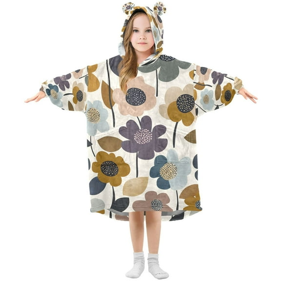 FORMRS Wearable Blanket Hoodie with Sleeves for Kids Cozy Flannel Sweatshirt, Colorful Floral