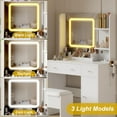 thumbnail image 5 of Coiffeuse Moderne à DEL avec Miroir, Table de Maquillage avec Prise d'Alimentation, 3 Tiroirs, 3 Étagères de Rangement, Coiffeuse Compacte de 34,5 Pouces pour Petits Espaces, Table de Maquillage pour Chambres, Blanc, 5 of 5