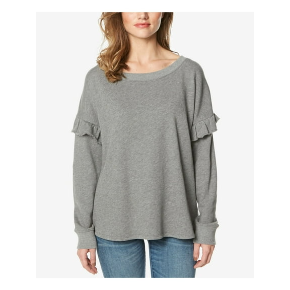 BUFFALO Womens Gray Ruffled Long Sleeve Crew Neck Sweater XS