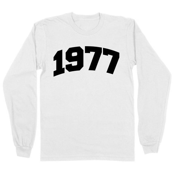 1977 College Style Long Sleeve Shirt Unisex Large White