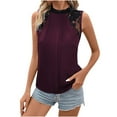 thumbnail image 2 of ITSAME Womens Tank Tops, Lace Patchwork Sleeveless Crew Neck Fashion Dressy Cami Tops Wine M, 2 of 5