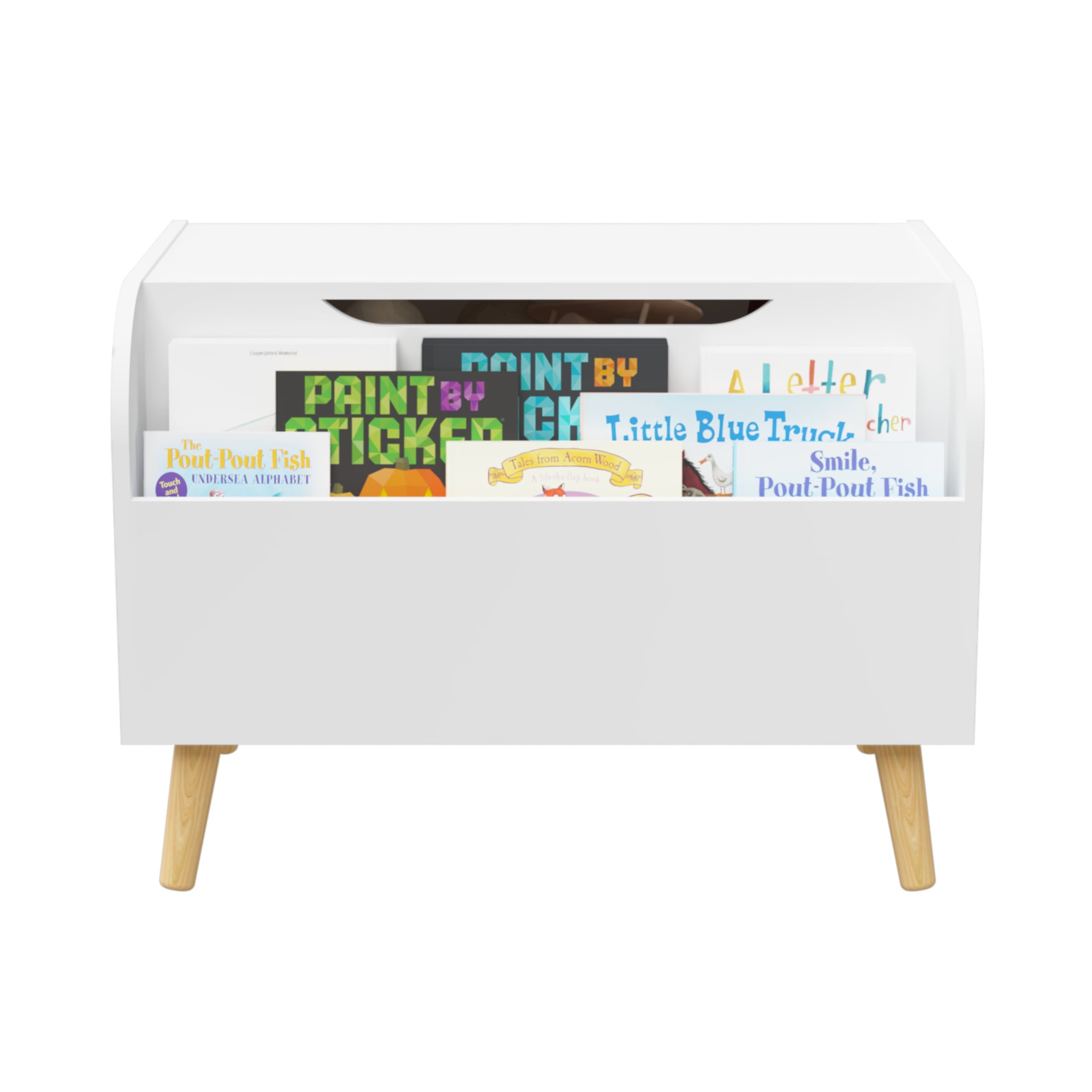 Noble House Rhoda 24" Kids Wooden Toy Box with Front Bookshelf, Flip-Top Bench Storage Chest, Playroom, White