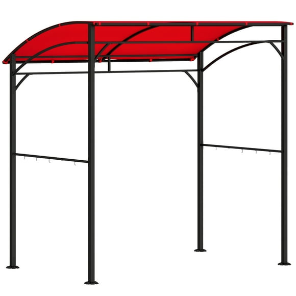 Outsunny Pavillon de Barbecue 7 Pieds x 5 Pieds avec Crochets et Cadre en Acier Rouge Vin