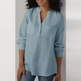 thumbnail image 3 of TRUBKH Button Down Shirts Long Sleeve Shirts for Women Linen Tops for Women Womens Summer Blouses Autumn and New V Neck Pocket Cotton Linen Size Long Sleeved Shirt Top Button Up Blouse Blue 2xl, 3 of 3