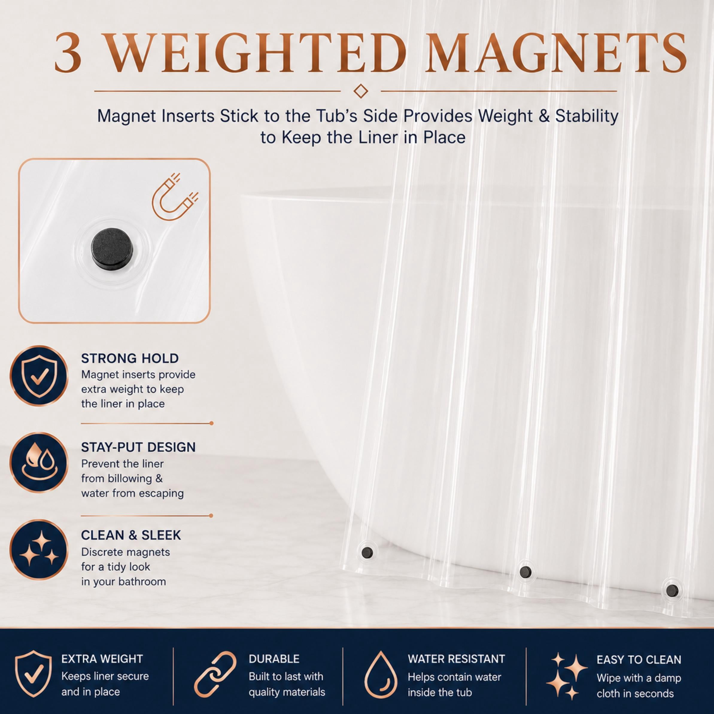 Dainty Home Heavyweight 10 Guage PEVA Shower Curtain Liner with 3 Magnets, Waterproof Clear Bathroom Curtain, 70" x 72"