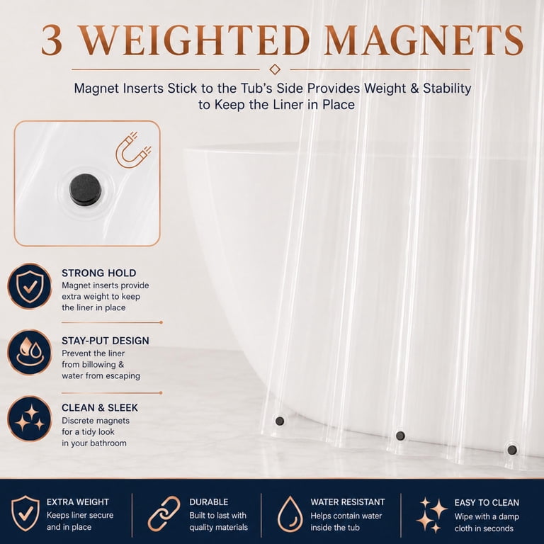 Dainty Home Heavyweight PEVA Shower Liner with Magnets, 70x72 photo 3