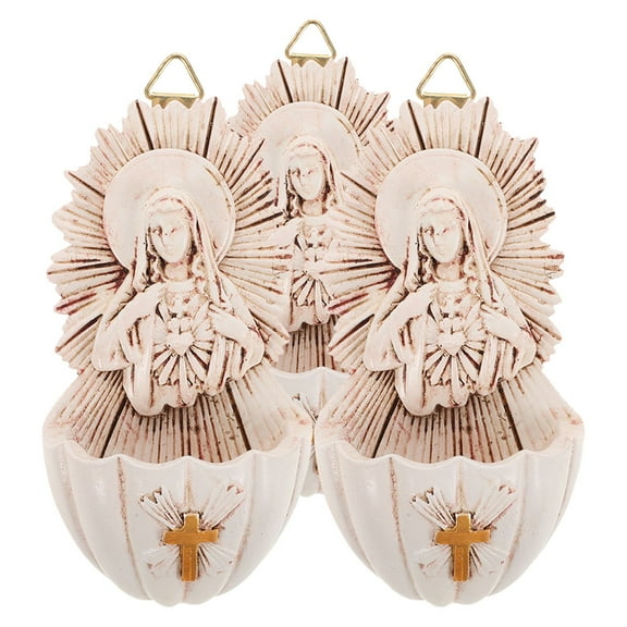 WHAMVOX 3 Pcs Resin Holy Water Font Sacred Heart of Mary Wall Hanging Decor for Home Church Entrance Religious Decor