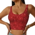 thumbnail image 3 of Goofa Red Glitter Printed Sports Bras for Women, High Impact Running Bra Workout Crop Tank Tops Longline Sports Bra Push up-X-Large, 3 of 9