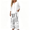 thumbnail image 5 of Womens 2 Piece Sets Summer Spring Travel Vacation Outfits Casual V-Neck Lounge Tops Wide Leg Pants Matching Set, 5 of 7