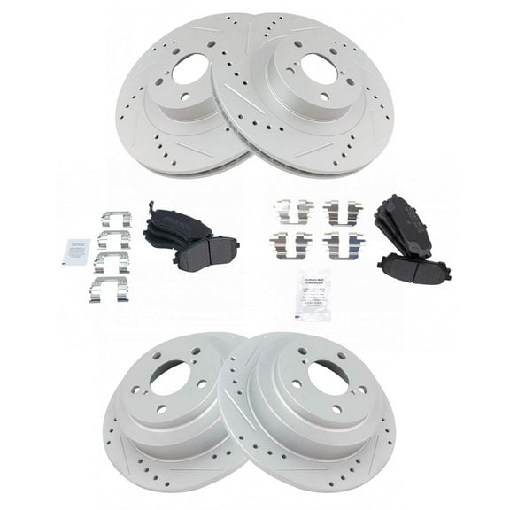 TRQ Front and Rear Performance Brake Pad & Rotor Kit Brake Pads Brake Rotors Set Semi-Metallic Premium G-Coated Fits Select 2005-2006 Saab 9-2X 2004-2008 Subaru Forester 2004-2005 Impreza