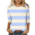 thumbnail image 2 of 3/4 Sleeve Shirts for Women Spring Striped Crewneck Business Casual Tops, Loose Three Quarter Length Work Blouses, Striped Printed Comfortable Top, Limited Time Off, 2 of 6