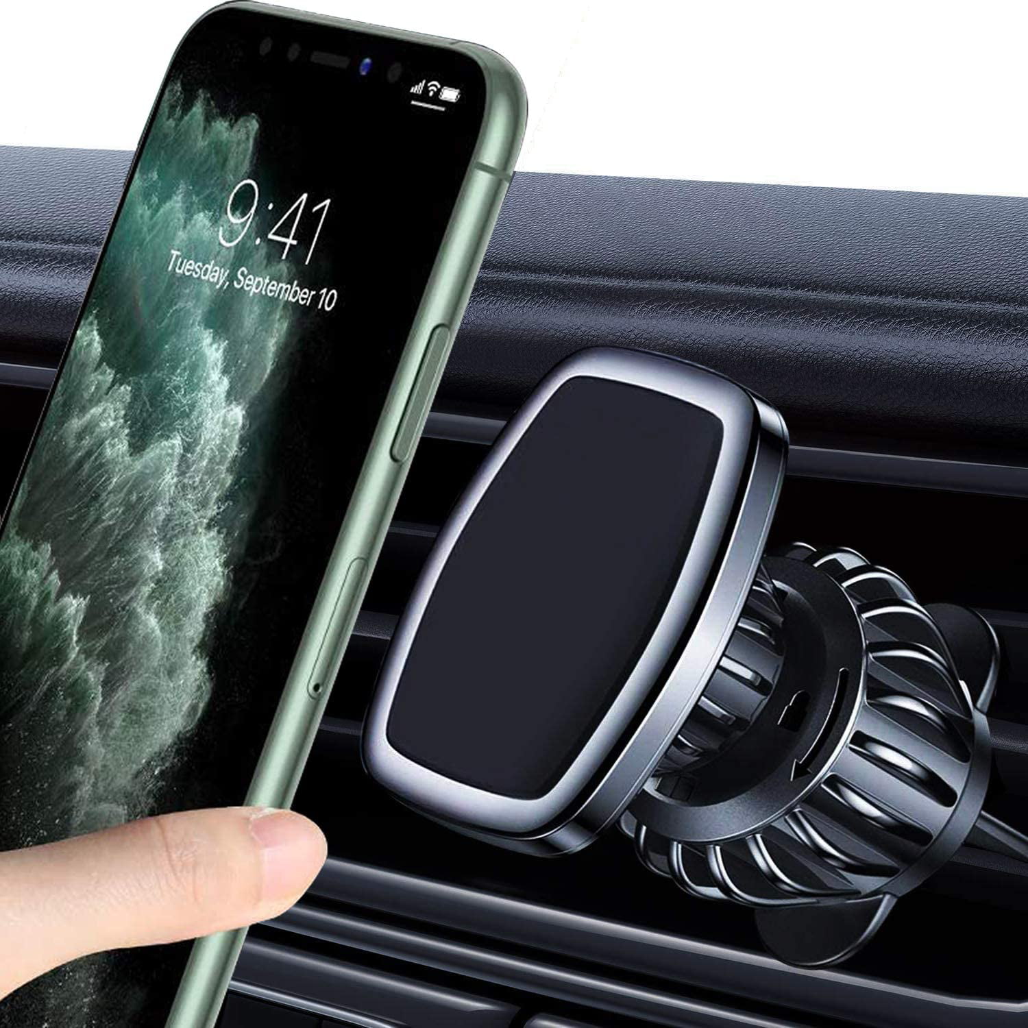 2 Pack Overtime Universal Air Vent Cell Phone Mount Holder for iPhone 11 Pro Xs Max XR X 8 7 Plus 6S SE LG Black Galaxy S10 S10e 5G S9 Magnetic Phone Car Mount Note 10 