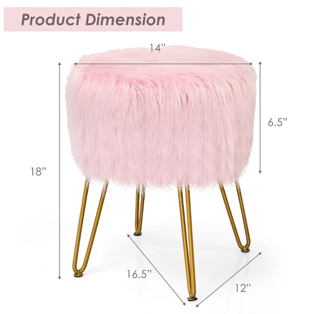 Finihen Faux Fur Vanity Stool Chair, Footstool Ottoman, Fluffy Chair with with Metal Legs, Makeup Stool, Decorative Furniture Footrest, for Living Room, Bedroom, Pink Finihen Faux Fur Vanity Stool Chair, Footstool Ottoman, Fluffy Chair with with Metal Legs, Makeup Stool, Decorative Furniture Footrest, for Living Room, Bedroom, Pink