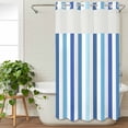 thumbnail image 3 of Geometric Stripe No Hook Shower Curtain Waterproof,Bathroom Curtains with Snap in Liners and See Through Top Window,Ombre Farmhouse Blue Vertical Striped Hotel Style Bathtub Curtains Shower 36"Wx78"L, 3 of 8