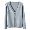 thumbnail image 5 of Domzest Womens Lightweight Cardigan V Neck Button Down Long Sleeve Knit Sweater Fall Casual Soft Basic Knit Cardigan Sweater Gray L, 5 of 6