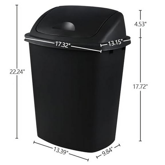 Wekioger 4-Pack 10 Gallon Plastic Swing Top Trash Can, Kitchen Garbage Can with Swing Lid, Black