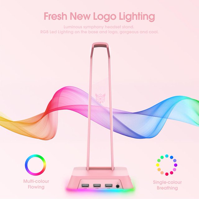 Soporte de pantalla para auriculares ONIKUMA ST-2 con 3 puertos USB + soporte para puerto de audio (rosa)