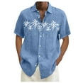 thumbnail image 1 of Designer Spring Summer Men's Casual Cotton Linen Solid Color Short Sleeve Shirts Loose Shirts M, 1 of 5