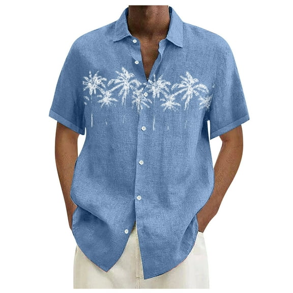 Lumtrix Hawaiian Bowling Shirts for Men Short Sleeve Printed Regular Fit Summer Beach Casual Button Down Shirts Blue XL