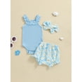 thumbnail image 3 of EYIIYE Kids Toddler Girls Summer Casual Shorts Sets 0 3M 6M 12M 18M Infant Baby Sleeveless Jumpsuits Solid Color Ribbed Rompers Daisy Print Shorts Heate Comfy Clothes Sets for Daily Vacation, 3 of 7