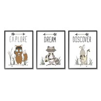 Stupell Industries Explore Dream Discover Arrows Motivational Kids Animals Graphic Art Black Framed Art Print Wall Art, Set of 3, Design by Sweet Melody Designs