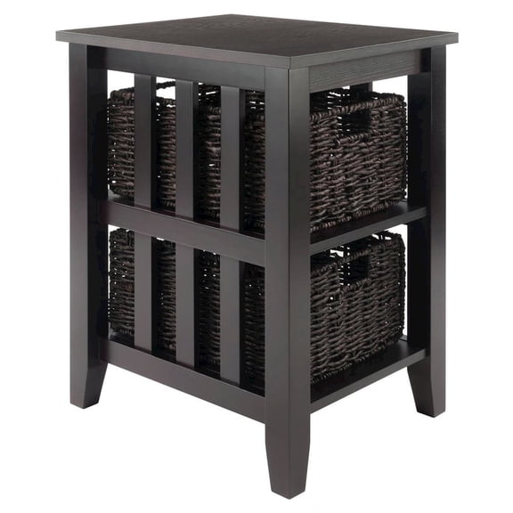 FurniFact Wood Side Table with Foldable Baskets, Storage Shelf, Espresso