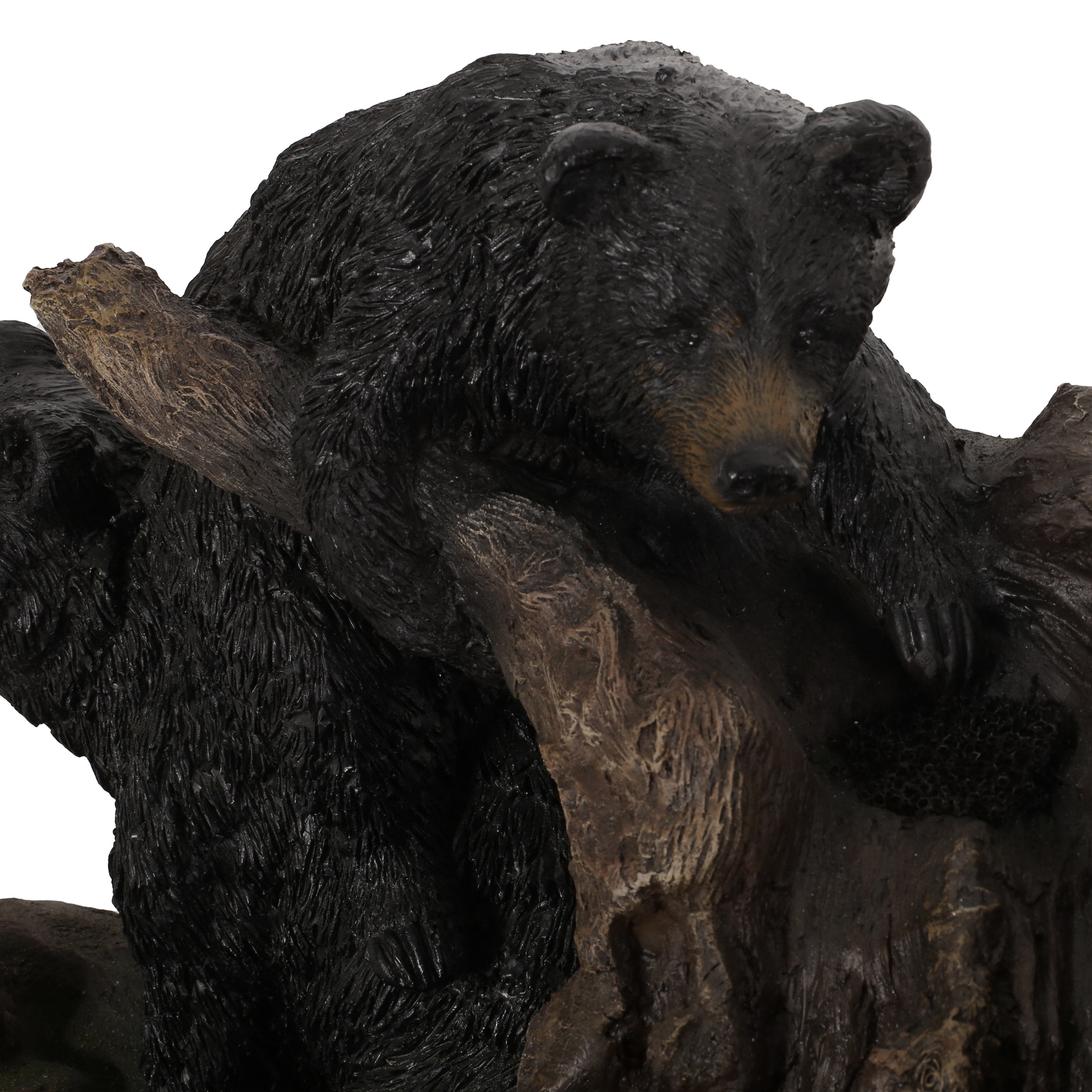 Noble House Coweta Outdoor Bears on a Log Fountain, Light Brown and Black