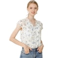 thumbnail image 1 of blusa de gasa con mangas casquillo ligera con volantes para mujer Blanco Violeta M, 1 of 6
