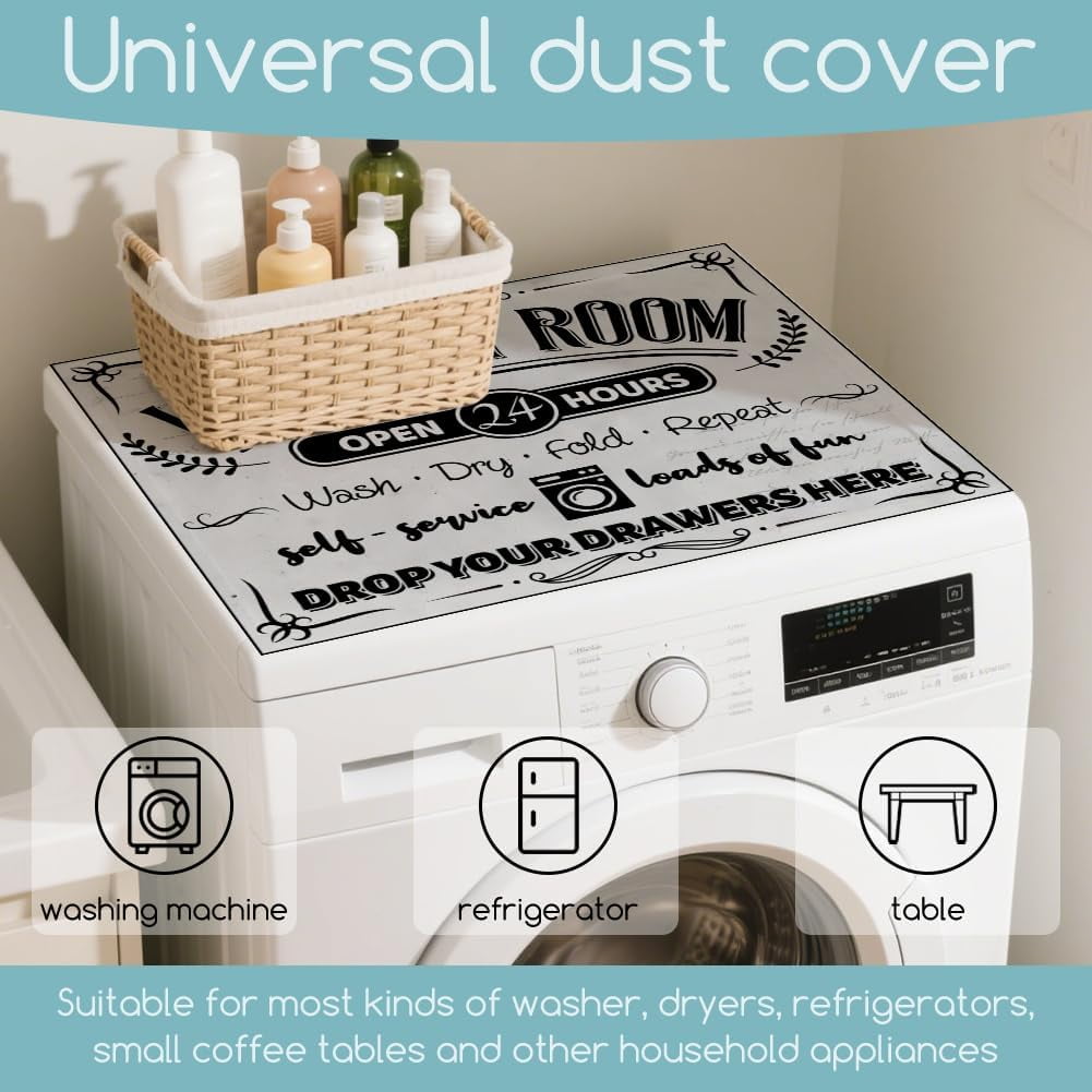 Retro Laundry Room Washer Dryer Dust Cover 23.6×19.7inch Text Washing Machine Top Protector Pads Non Slip Washing Machine Top Covers
