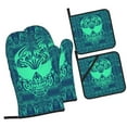thumbnail image 1 of ZICANCN Oven Mitts and Pot Holders Sets, Skull Tribe Flame Green Print Baking Sets Kitchen Heat Resistant 4 Pieces, 1 of 8