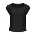 thumbnail image 6 of Girls Summer Tops with Slits Cap Short Sleeve Boat Neck Tee Shirt Solid Color Cropped Going Out Clothes (9-10 Years, Black), 6 of 8