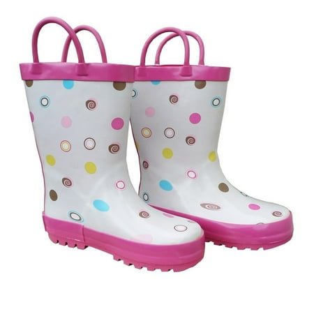 Polka Dot Rain Boots - White Polka Dots Deluxe Girls Rain Boots 11-3