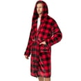 thumbnail image 3 of PAVILIA Mens Robe, Hooded Bathrobe for Men, Fleece Red and Black Robe for Men with Hood, Plush Long Male Robe with Pockets - Plaid Red Buffalo Check, 3 of 8