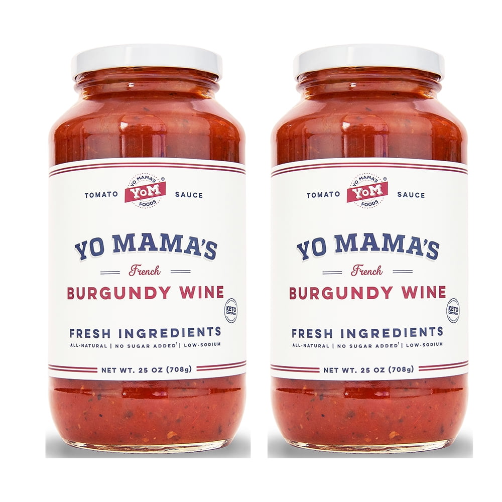 Yo Mama's Foods Gourmet Burgundy Wine Pasta Sauce (2) 25 oz Jars – No Sugar Added, Gluten Free, Preservative Free, Keto and Paleo Friendly, and Made with Whole, Non-GMO Tomatoes! Yo Mama's Foods